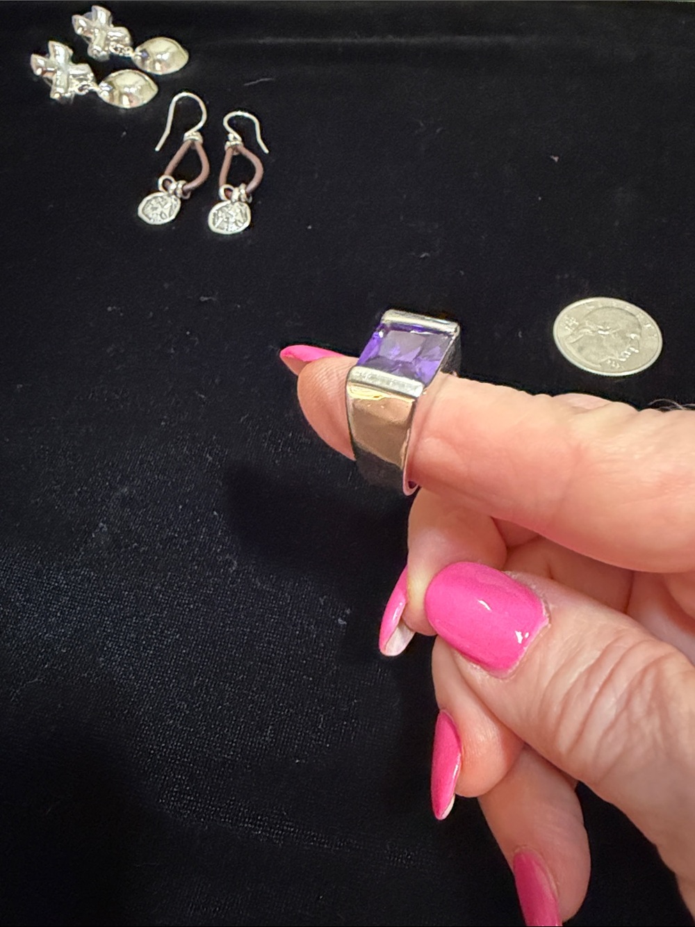 Sterling Silver Ring with Purple Square Gemstone - Women Jewelry - Picture 3 of 5
